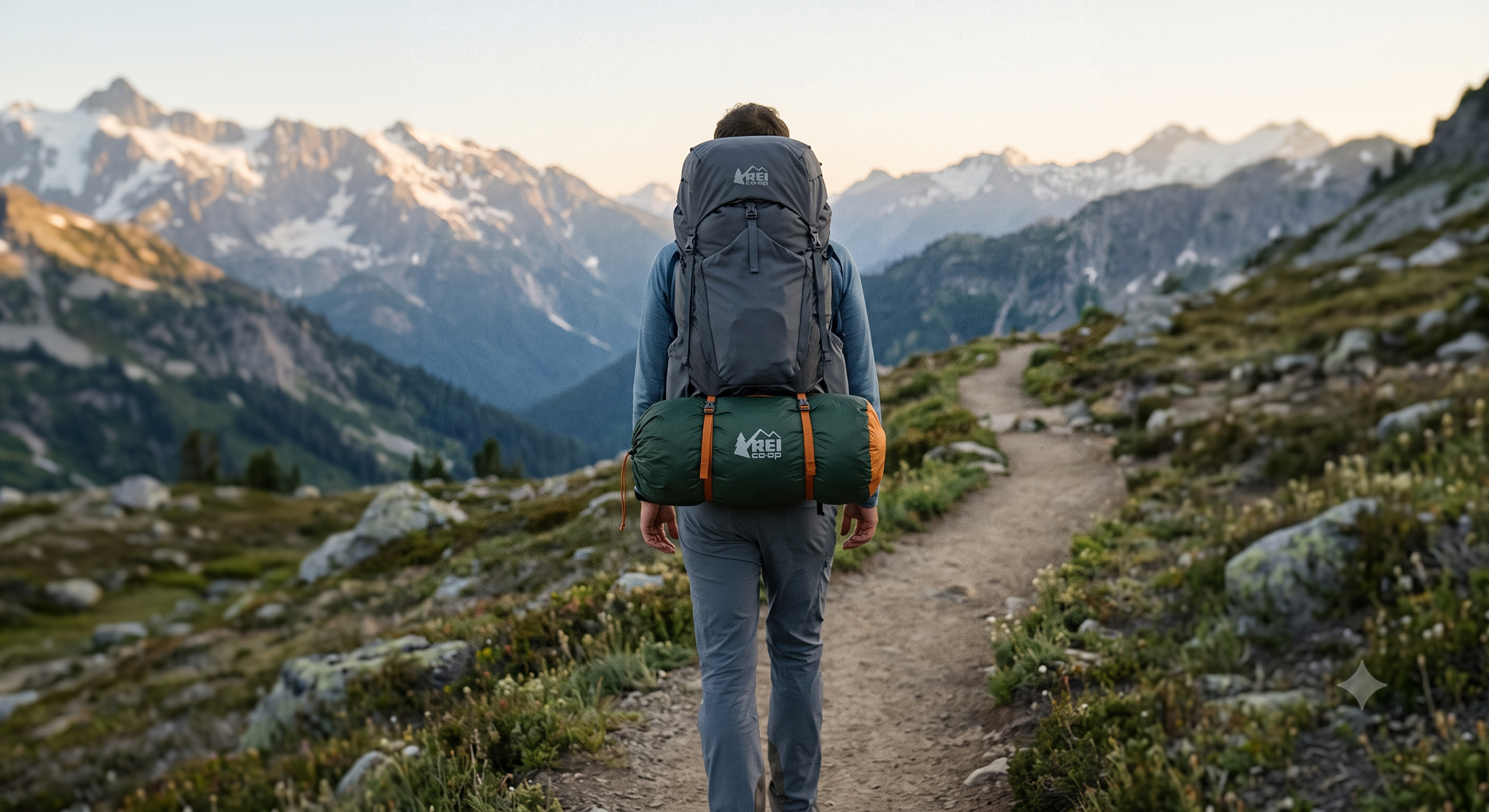 Hiker carrying packed tent